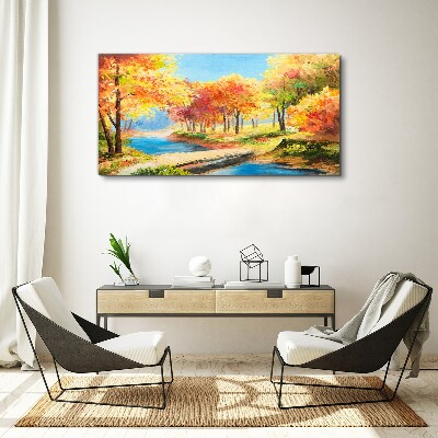 Tablou canvas Aleea de toamnă lângă râu