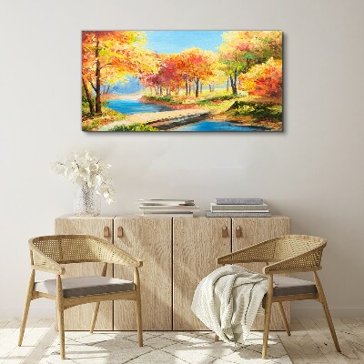 Tablou canvas Aleea de toamnă lângă râu