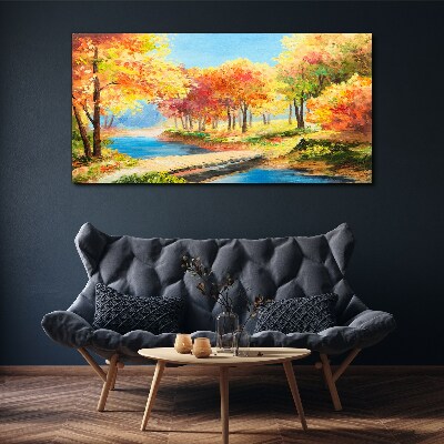Tablou canvas Aleea de toamnă lângă râu