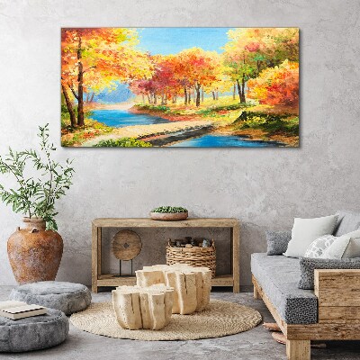 Tablou canvas Aleea de toamnă lângă râu
