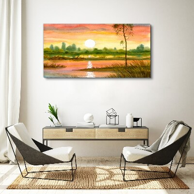 Tablou canvas Apus peste un râu liniştit