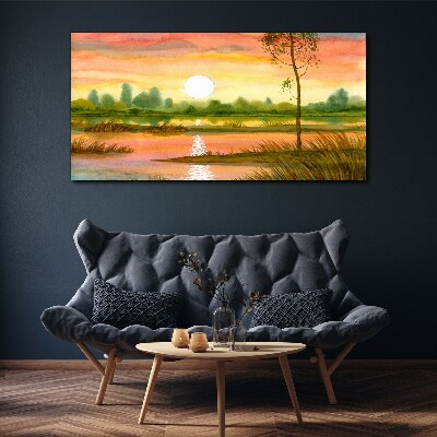 Tablou canvas Apus peste un râu liniştit