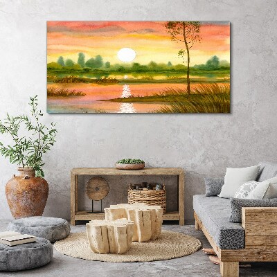 Tablou canvas Apus peste un râu liniştit