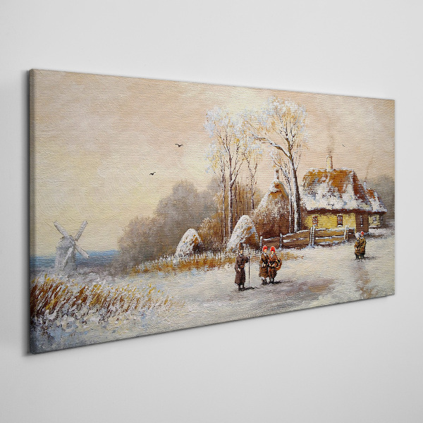 Tablou canvas Peisaj de iarnă cu o cabană și vânt