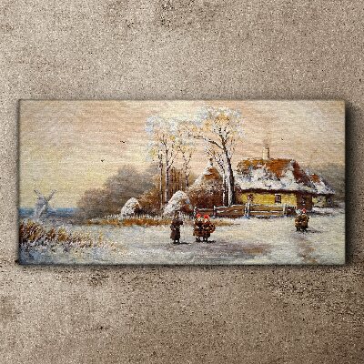 Tablou canvas Peisaj de iarnă cu o cabană și vânt