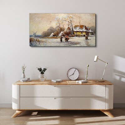 Tablou canvas Peisaj de iarnă cu o cabană și vânt