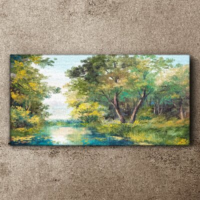Tablou canvas Un peisaj de pădure liniștit lângă apă