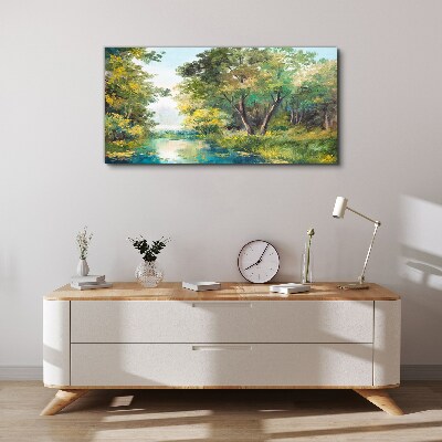 Tablou canvas Un peisaj de pădure liniștit lângă apă