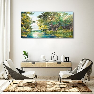 Tablou canvas Un peisaj de pădure liniștit lângă apă