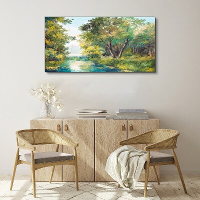 Tablou canvas Un peisaj de pădure liniștit lângă apă