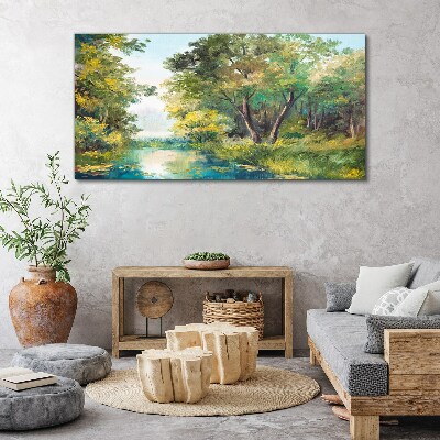 Tablou canvas Un peisaj de pădure liniștit lângă apă