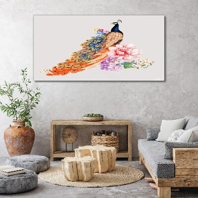 Tablou canvas Păuni printre flori