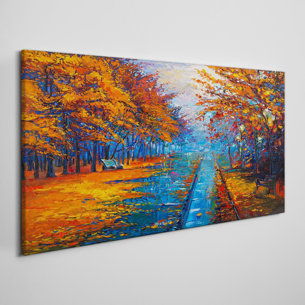 Tablou canvas Toamna aurie peste apa linistita