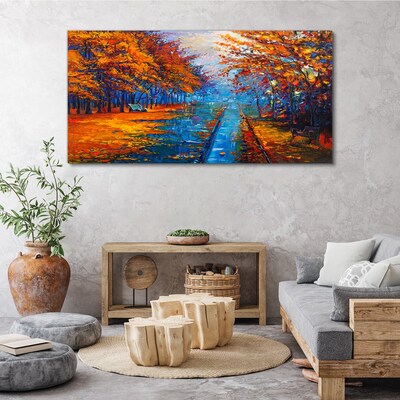 Tablou canvas Toamna aurie peste apa linistita