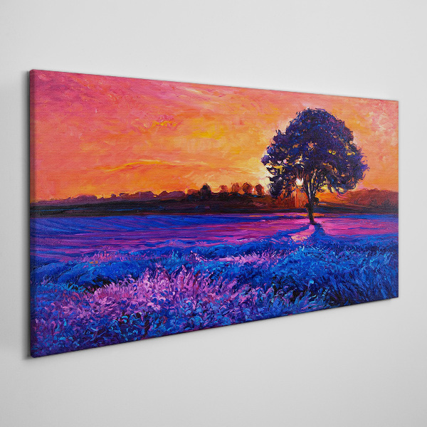 Tablou canvas Apus peste un câmp violet