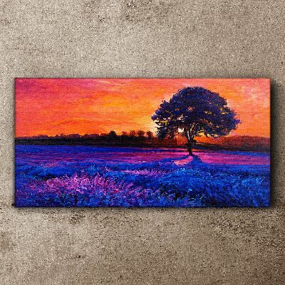 Tablou canvas Apus peste un câmp violet