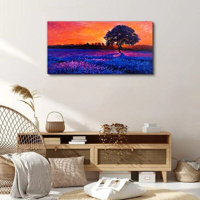 Tablou canvas Apus peste un câmp violet