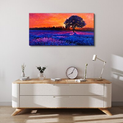 Tablou canvas Apus peste un câmp violet