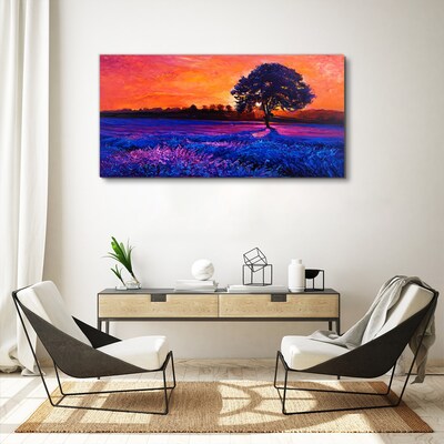 Tablou canvas Apus peste un câmp violet