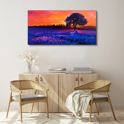 Tablou canvas Apus peste un câmp violet