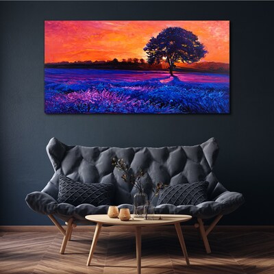 Tablou canvas Apus peste un câmp violet