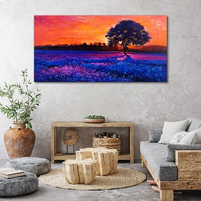 Tablou canvas Apus peste un câmp violet