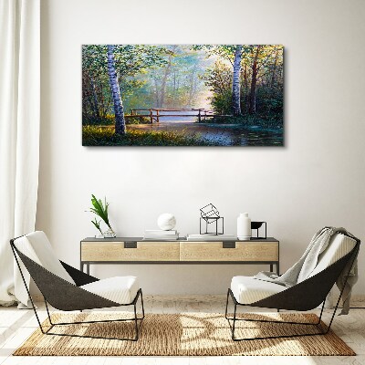 Tablou canvas Un pod într-un peisaj de pădure