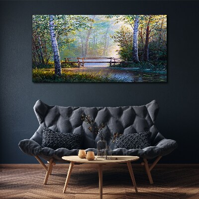 Tablou canvas Un pod într-un peisaj de pădure