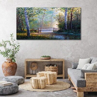 Tablou canvas Un pod într-un peisaj de pădure