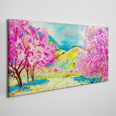 Tablou canvas Peisaj de primăvară în nuanțe de roz