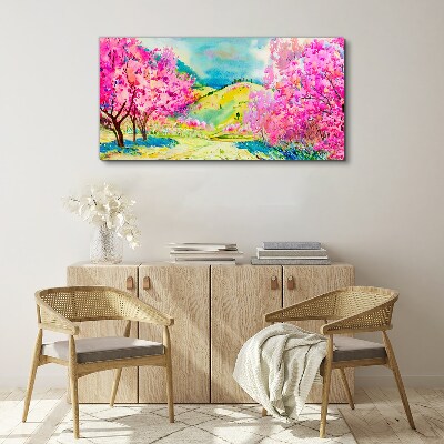 Tablou canvas Peisaj de primăvară în nuanțe de roz