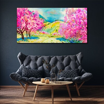 Tablou canvas Peisaj de primăvară în nuanțe de roz