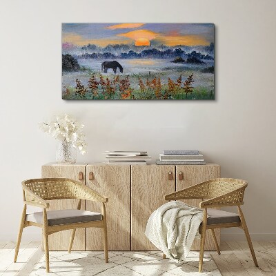 Tablou canvas Apus de soare cu animale de luncă