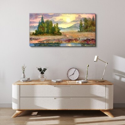 Tablou canvas O dimineață liniștită pe malul lacului