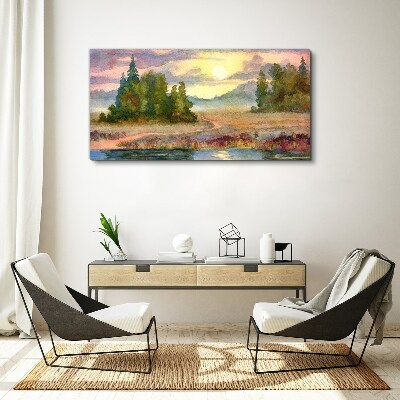 Tablou canvas O dimineață liniștită pe malul lacului