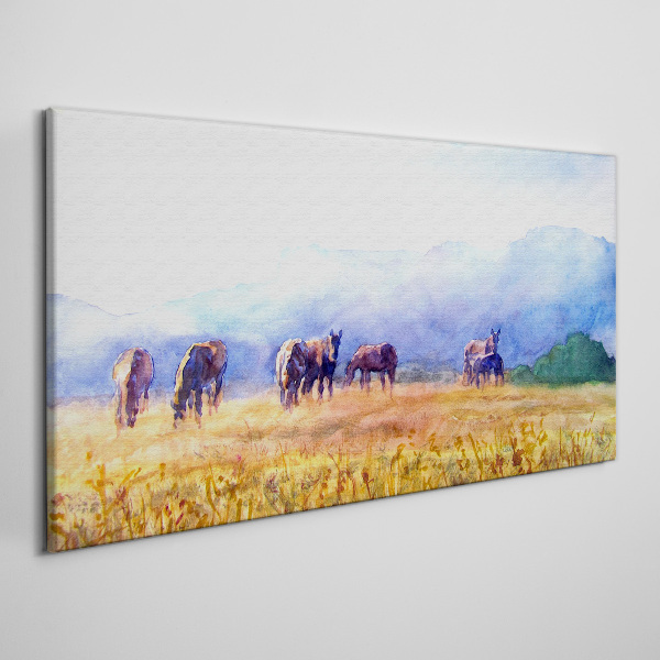 Tablou canvas O turmă mare de cai pe luncă