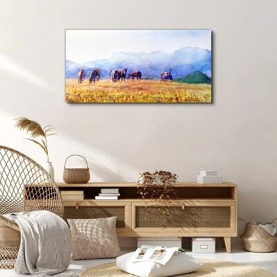 Tablou canvas O turmă mare de cai pe luncă