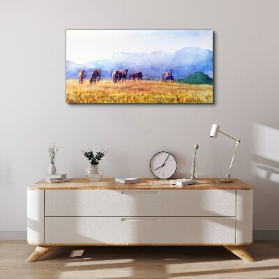 Tablou canvas O turmă mare de cai pe luncă