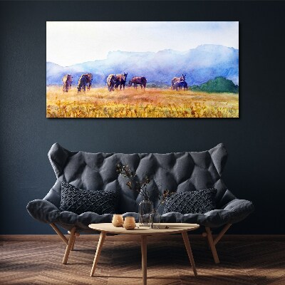 Tablou canvas O turmă mare de cai pe luncă