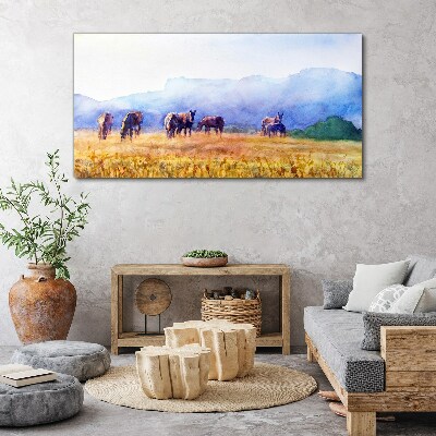 Tablou canvas O turmă mare de cai pe luncă