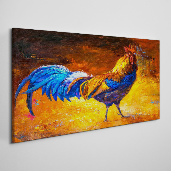 Tablou canvas Cocoș colorat pe fundalul focului