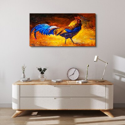 Tablou canvas Cocoș colorat pe fundalul focului