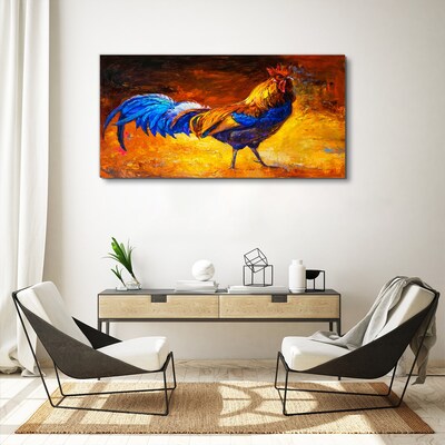 Tablou canvas Cocoș colorat pe fundalul focului