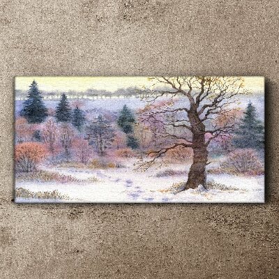 Tablou canvas Peisaj de iarnă cu un copac singuratic