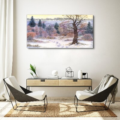 Tablou canvas Peisaj de iarnă cu un copac singuratic