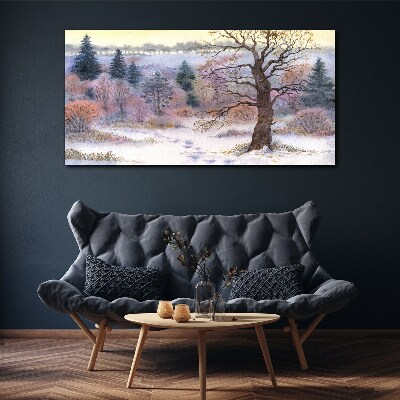 Tablou canvas Peisaj de iarnă cu un copac singuratic