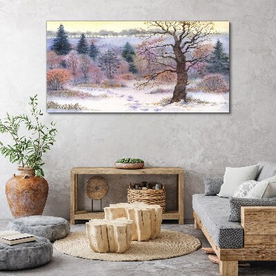 Tablou canvas Peisaj de iarnă cu un copac singuratic