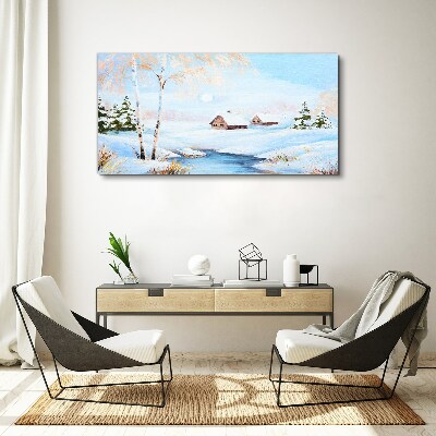 Tablou canvas Cabana de zăpadă de iarnă Copaci