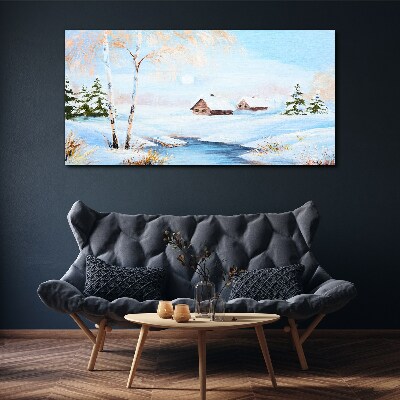 Tablou canvas Peisaj de iarnă cu case în zăpadă