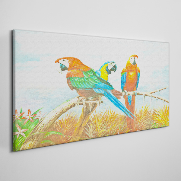 Tablou canvas Papagali tropicali pe o ramură